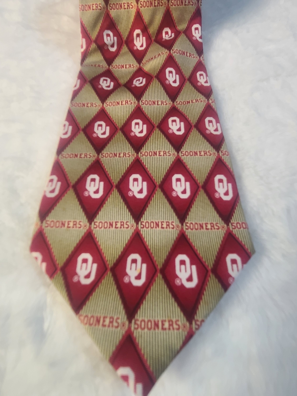 College Logo Patterned Tie in Red and Gold - Oklahoma